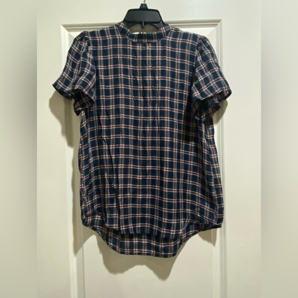 Loft Navy Plaid Short Sleeve